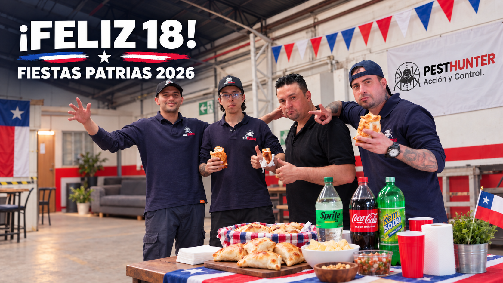 Equipo técnico de PestHunter celebrando las Fiestas Patrias 2026